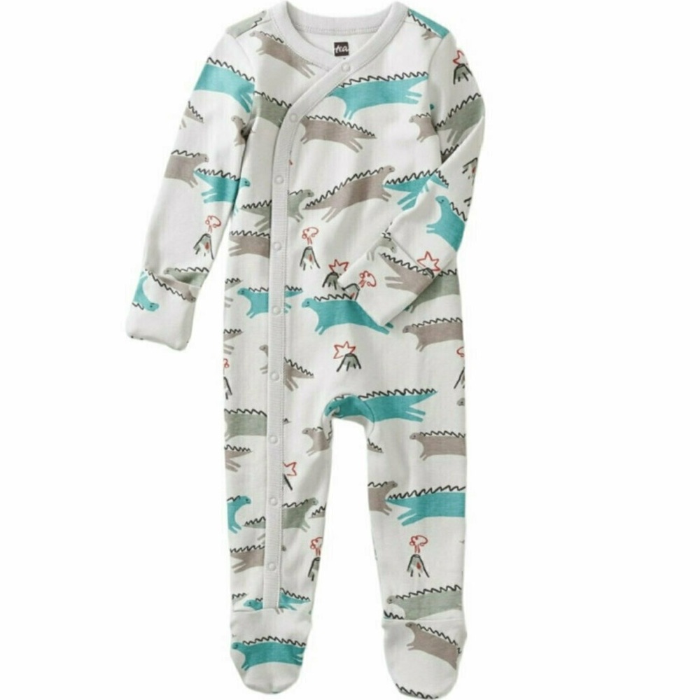 Tea Collection Footed Romper In Dancing Dinosaurs 0-3mo